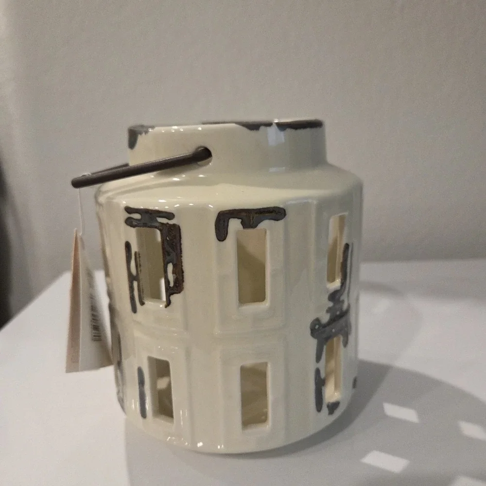 2 Ashland Spring Candle Collection White Ceramic Lanterns Rustic Farmhouse Set